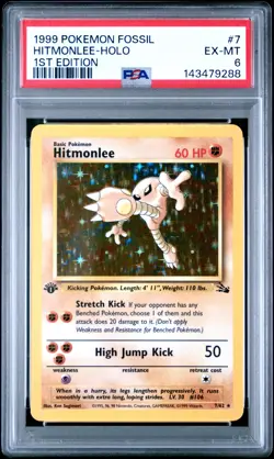 1999 POKEMON FOSSIL 1ST EDITION #7 HITMONLEE-HOLO PSA 6 - Image 1