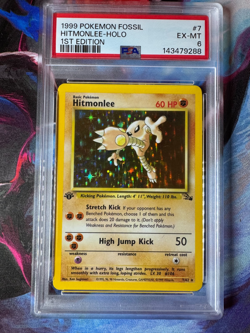 1999 POKEMON FOSSIL 1ST EDITION #7 HITMONLEE-HOLO PSA 6 - Image 4