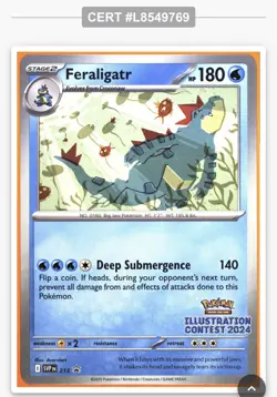 FERALIGATR TAG 10 2025 POKEMON SV#213 ILLUSTRATION CONTEST BLACKSTAR PROMO MINT - Image 1