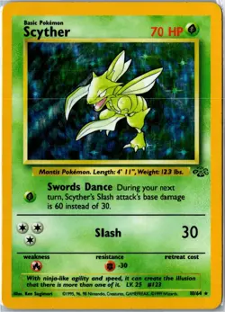 Vintage Pokemon Card - Scyther Jungle 10/64 1999 Rare Holo Unlimited MP - Image 1