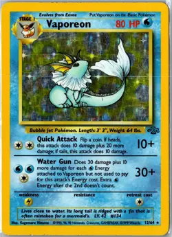 Vintage Pokemon Card - Vaporeon Jungle 12/64 1999 Rare Holo Unlimited Holo MP - Image 1