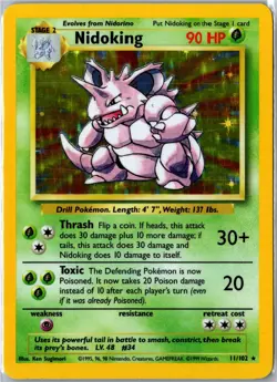 Pokemon Card - Nidoking Base Set Unlimited 11/102 1999 Holo Rare Holo MP - Image 1