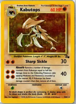 Pokemon Card - Kabutops Fossil 9/62 1999 Rare Holo Heavily Played - Image 1