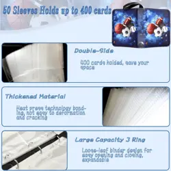 Sports Card Binder 400 Pockets, Trading Card Binder 4 Pocket with 50 Sleeves ... - Image 4