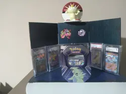 Pokemon Pokemon TCG Meowth & Tyranitar Card Lot Graded/Encased + Tyranitar Tin - Image 1