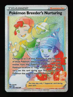 Pokemon Breeder's Nurturing 195/189 Rainbow Rare Darkness Ablaze Pokemon Cards - Image 1
