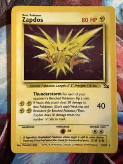 Pokemon Zapdos Holo Rare Fossil 1999 LP - Image 1