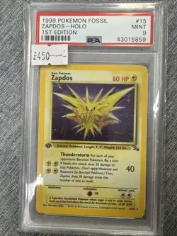1st Edition Zapdos 15/62 PSA 9 Mint Rare Holo Pokemon Card Fossil - Image 1