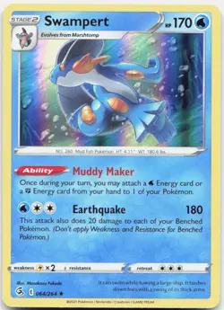 Pokemon TCG Swampert SWSH08: Fusion Strike Holo Rare 064/264 Holo - Image 1