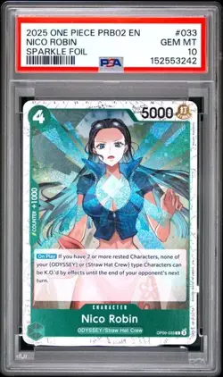 2025 One Piece PRB02 EN Nico Robin PSA 10 GEM Sparkle Foil #033 - Image 1