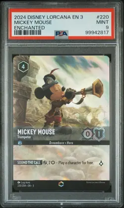 2024 DISNEY LORCANA EN 3-INTO THE INKLANDS #220 MICKEY MOUSE - TRUMPETER PSA 9 - Image 1