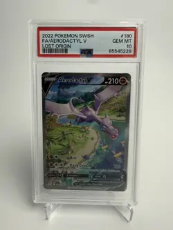 2022 Pokemon SWSH FA/Aerodactyl V Lost Origin #180 PSA 10 GEM MT - Image 1
