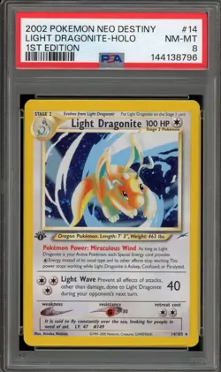 Pokemon Light Dragonite Neo Destiny 1st Edition Holo Rare #14 PSA 8 - Image 1