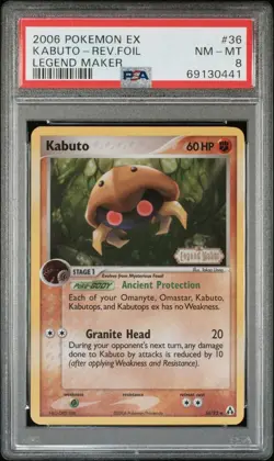 2006 Pokemon EX Legend Maker 36 Kabuto Reverse PSA 8 NM-MT - Image 1