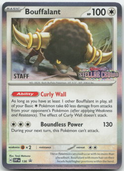 Bouffalant SVP 136 STAFF Pre Release Promo Stellar Crown Pokemon Card NM - Image 1