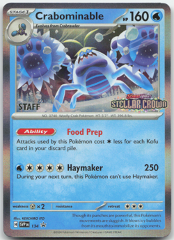 Crabominable SVP 134 STAFF Pre Release Promo Stellar Crown Pokemon Card NM - Image 1