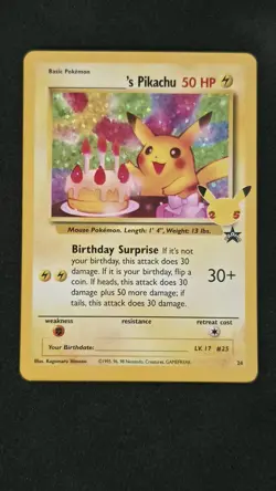 Pokemon Pikachu TCG Birthday Celebrations Holo Rare Card #24 Classic Collection - Image 1