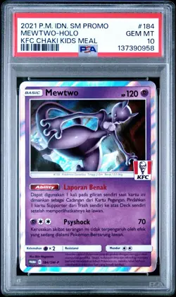 2021 POKEMON INDONESIAN SM PROMO KFC CHAKI KIDS MEAL #184 MEWTWO-HOLO PSA 10 - Image 1