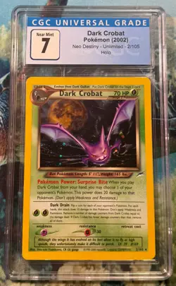 2002 Pokemon Neo Destiny Unlimited DARK CROBAT 2/105 Holo Card Swirl 🌀CGC 7 NM - Image 1