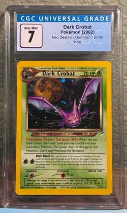 2002 Pokemon Neo Destiny Unlimited DARK CROBAT 2/105 Holo Card Swirl 🌀CGC 7 NM - Image 4