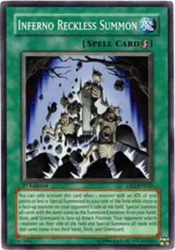 Inferno Reckless Summon - DP2-EN025 - Super Rare - Unlimited Edition - Damaged - Image 1