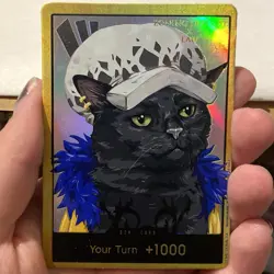 Trafalgar Law Textured Holo Gold Frame Silly Cat Meme Custom DON !! Art Card - Image 1