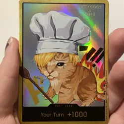 Vinsmoke Sanji Textured Holo Gold Frame Silly Cat Meme Custom DON !! Art Card - Image 1