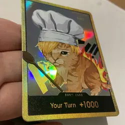 Vinsmoke Sanji Textured Holo Gold Frame Silly Cat Meme Custom DON !! Art Card - Image 3