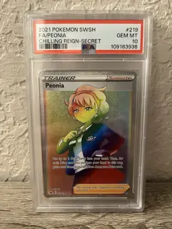 2021 POKEMON SWORD & SHIELD CHILLING REIGN SECRET RARE 219 PEONIA PSA 10 LOW POP - Image 1