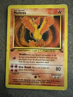 1999 Pokemon Fossil 27 Moltres 1st Edition NON Holo - Image 1