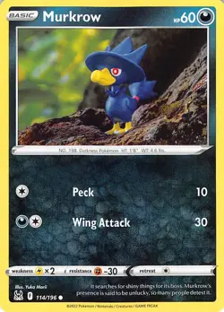 Murkrow 114/196 Common Lost Origin Pokemon Near Mint Yuka Morii - Image 1