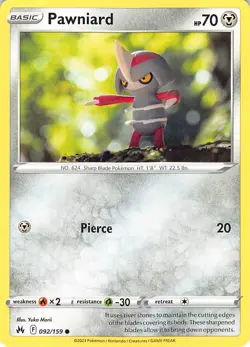 Pawniard 092/159 Common Crown Zenith Pokemon Near Mint Yuka Morii - Image 1