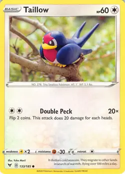 Taillow 133/185 Common Vivid Voltage Pokemon Near Mint Yuka Morii - Image 1