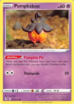 Pumpkaboo 076/203 Common Evolving Skies Pokemon Near Mint Yuka Morii - Image 1