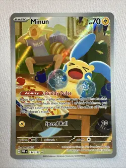 Pokemon TCG Minun Card 194/182 Paradox Rift IR Holo NM Condition - Image 1
