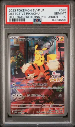 Full-Art Detective Pikachu Pokemon 2023 Pre-Order Promo Japanese 098/SV-P PSA 10 - Image 1