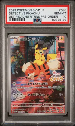 Full-Art Detective Pikachu Pokemon 2023 Pre-Order Promo Japanese 098/SV-P PSA 10 - Image 1