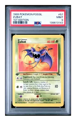 1999 POKEMON FOSSIL 1ST EDITION ZUBAT 57 PSA 9 MINT - Image 1