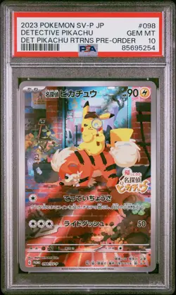 Full-Art Detective Pikachu Pokemon 2023 Pre-Order Promo Japanese 098/SV-P PSA 10 - Image 1