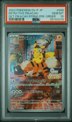 Full-Art Detective Pikachu Pokemon 2023 Pre-Order Promo Japanese 098/SV-P PSA 10 - Image 1
