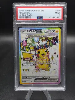 Pikachu EX 2024 Pokemon Surging Sparks EN Ultra Rare #219/191 PSA 9 MINT Card - Image 1