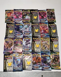 Pokemon Sealed Booster Pack Lot x24 Evolving Skies Celebrations Chilling SEE PIC - Image 1