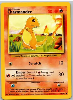 Charmander 46/102 Common Base Set Unlimited Pokemon NM - Image 1