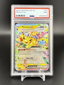 2024 POKEMON CARD SV SSP EN SURGING SPARKS #057 PIKACHU EX PSA 9 MINT - Image 1