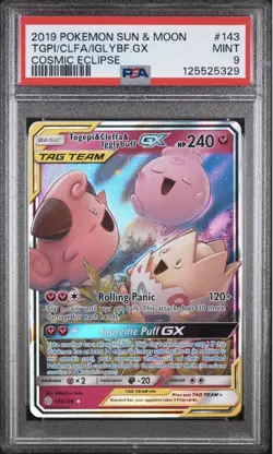 Pokemon TCG Togepi Cleffa Igglybuff GX Card 143/236 Cosmic Eclipse PSA 9 - Image 1