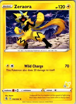 Zeraora 102/264 Rare Fusion Strike Pokemon Lightly Played - Image 1