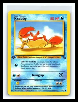 💥 1st Edition Krabby Non-Holo WOTC Pokemon Card 51/62 Fossil Set 1999 - Image 1