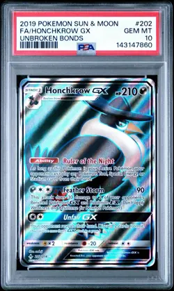 2019 Pokemon Sun & Moon Unbroken Bonds Honchkrow GX 202/214 PSA 10 Gem Mint FA - Image 1