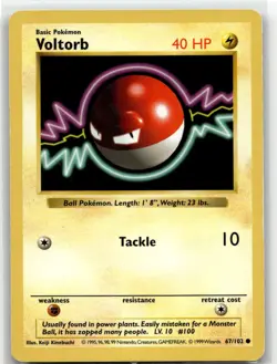 Voltorb 67/102 Common Base Set Shadowless Pokemon Unlimited MP - Image 1
