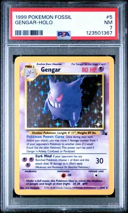 1999 POKEMON FOSSIL #5 GENGAR-HOLO PSA 7 - Image 1